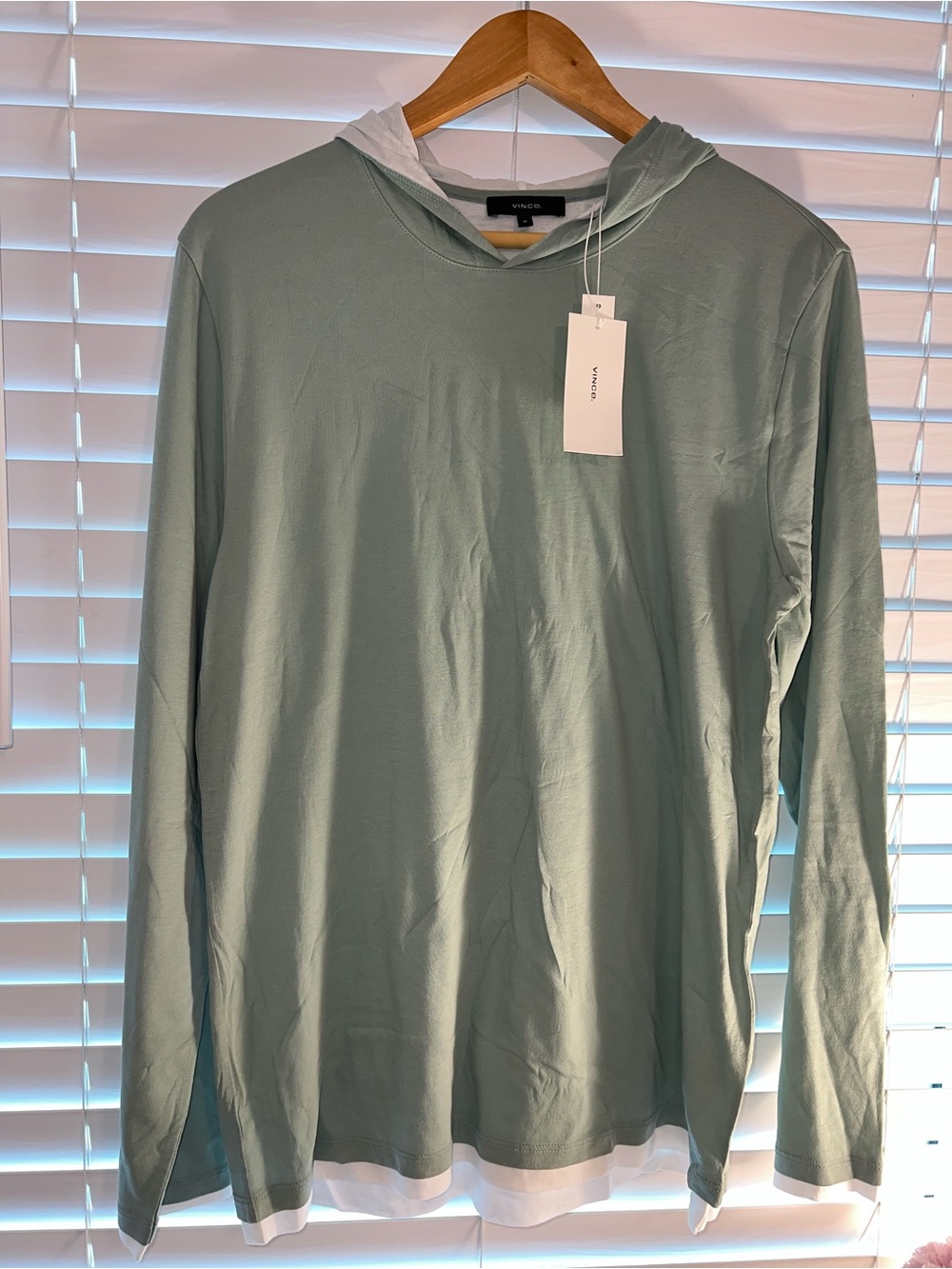 Vince Men’s Sage Green Hooded Long-Sleeve Shirt